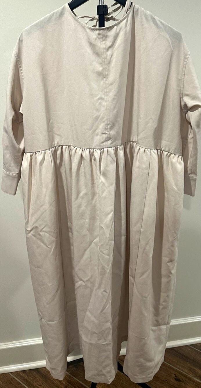 Moussy Beige Solid High Neck 3/4 Sleeve A-Line Midi Dress One Size